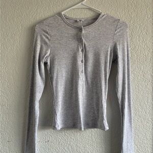 Garage Gray Ribbed Long Sleeve Top